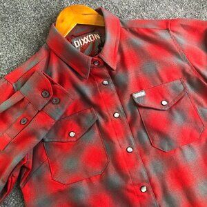 Dixxon Flannel Shirt Mens Medium Red Gray Plaid Pulaski Pearl Snap Western